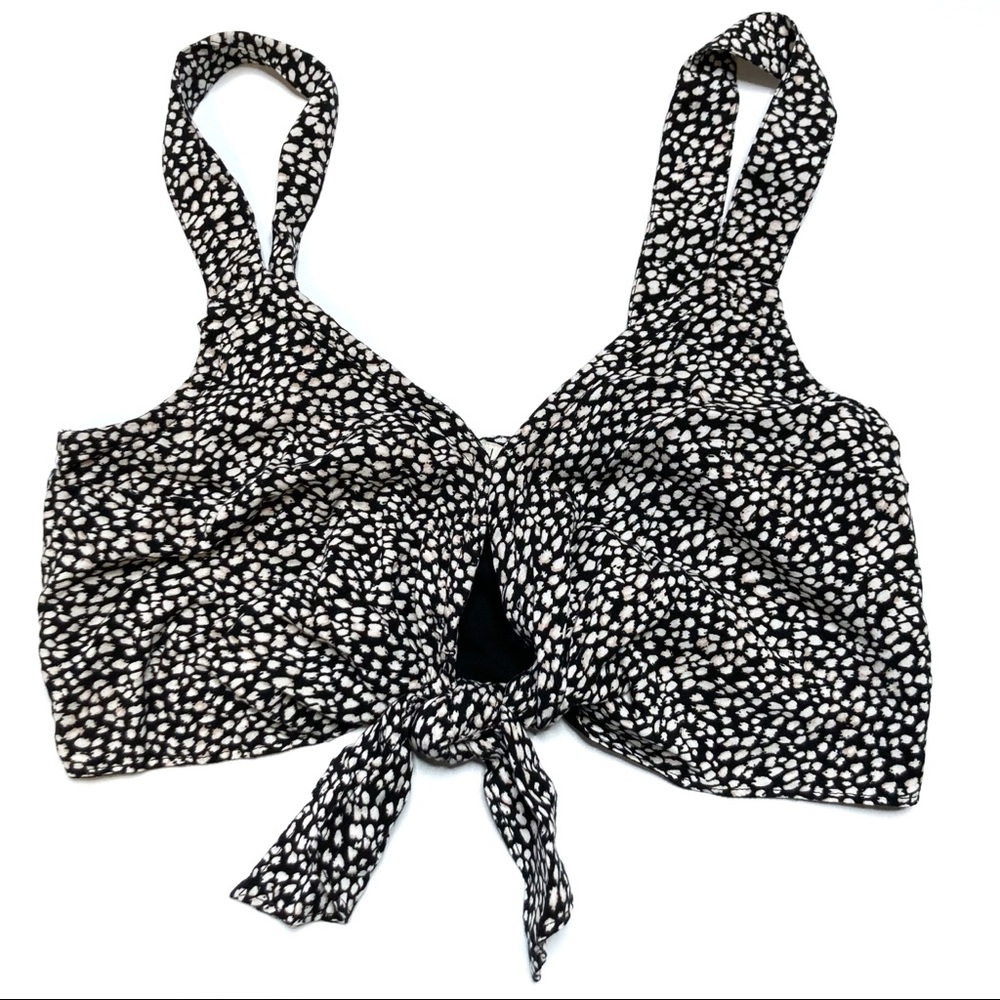 Abercrombie Tie-Front Crop Top XS Black White Tank Bra Print Women’s Bralette